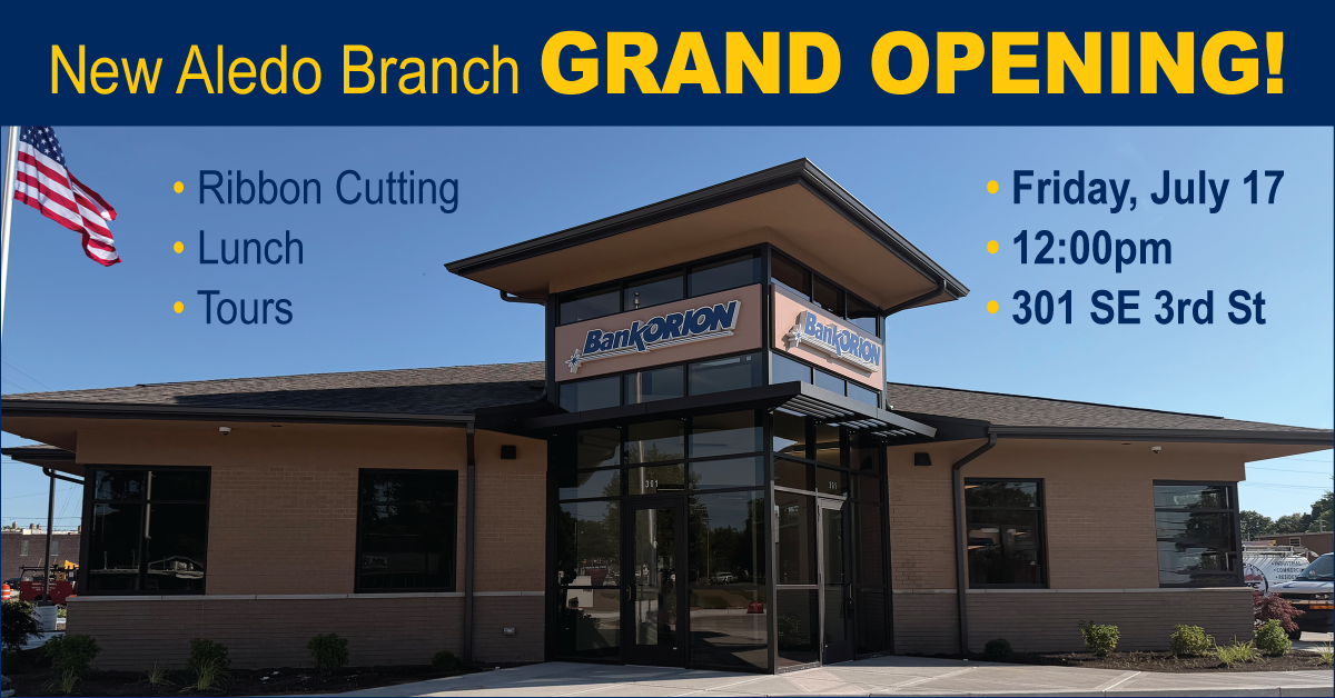 Aledo Branch Gran Opening is on July 17, 2026. There will be a ribbon cutting, lunch, and tours. Event starts at noon. Visit 301 SE 3rd St, Aledo, IL.