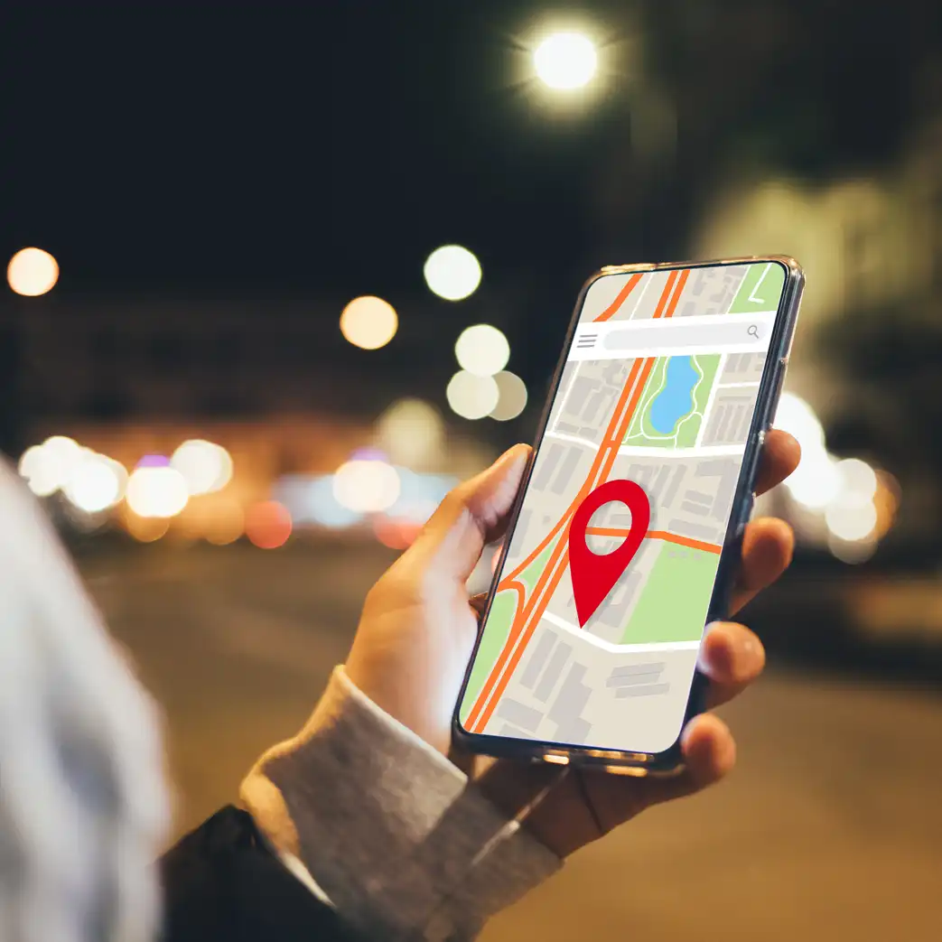 Pictured is a cellphone on a map's application